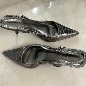 Pewter metallic sling backs leather